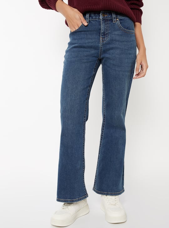 Women Washed High Rise Flare Jeans