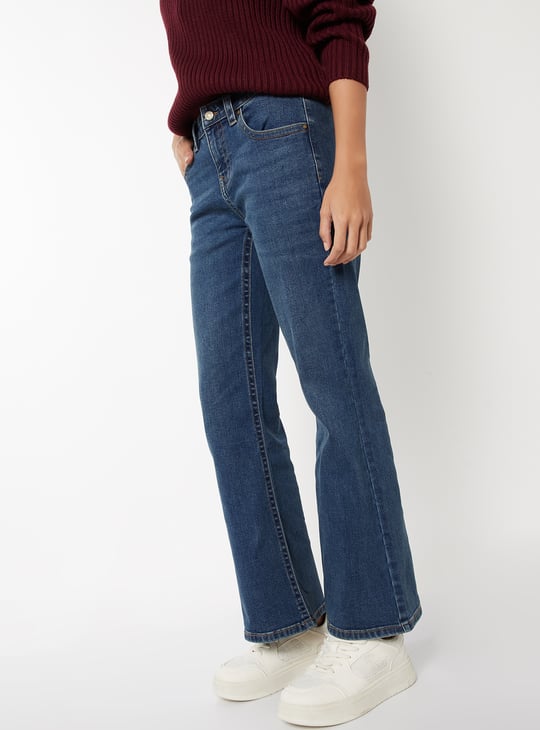 Women Washed High Rise Flare Jeans