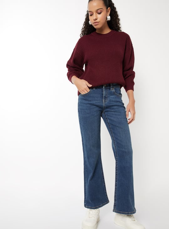 Women Washed High Rise Flare Jeans