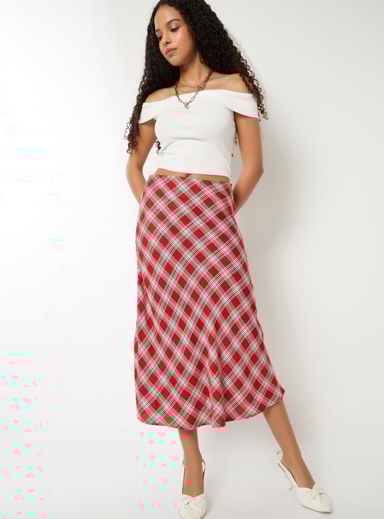 Women Checked Midi Skirt