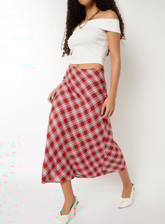 Women Checked Midi Skirt