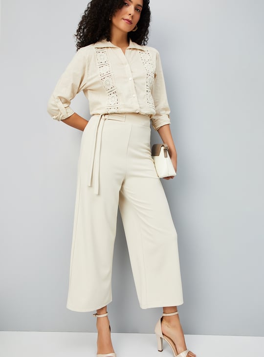 Women Solid Wide Leg Culottes
