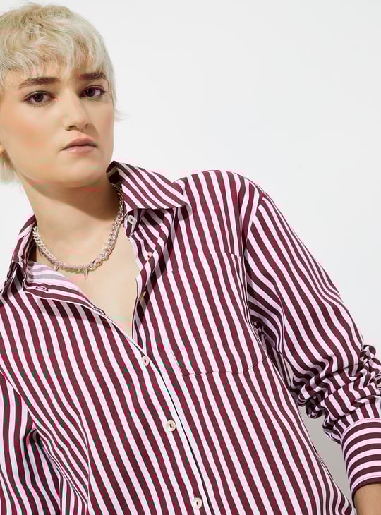 URB_N Women Striped Oversized Shirt