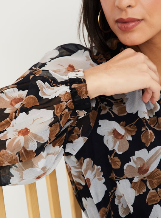 Women Floral Print Midi Dress with Belt