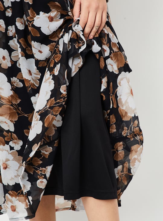 Women Floral Print Midi Dress with Belt