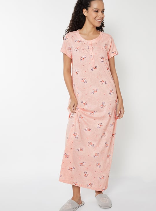 white christmas dresses ZEYO Womens Cotton Blue Heart Printed Stylish Maxi Night Dress Nighty