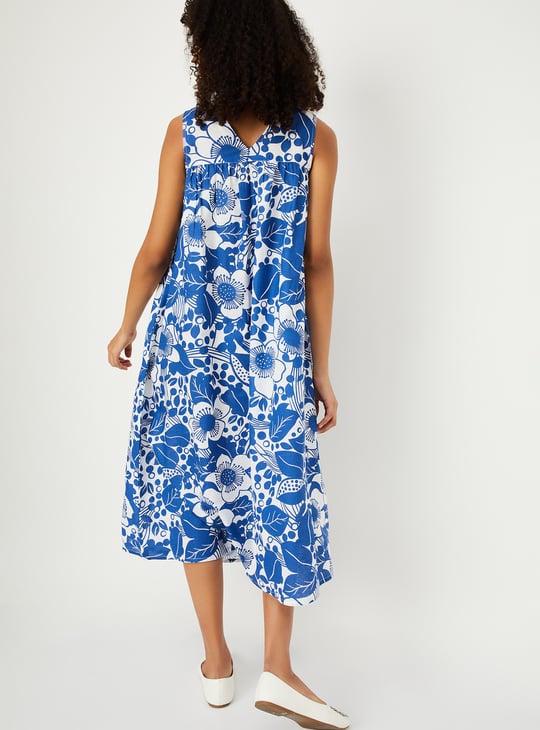 Women Floral Print A-line Midi Dress