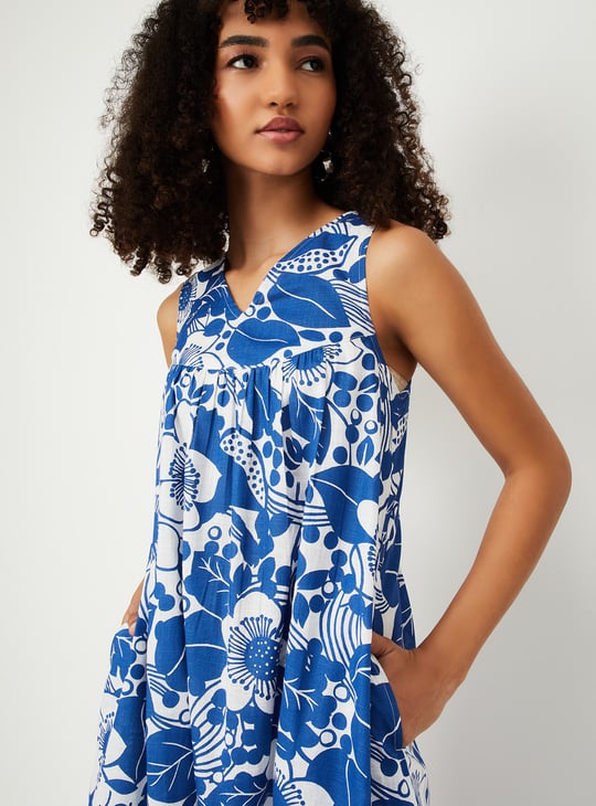 Women Floral Print A-line Midi Dress