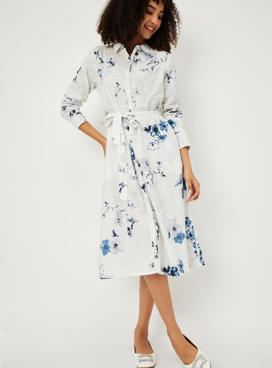 Women Floral Print Shirt Dress