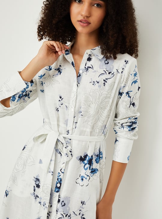 Women Floral Print Shirt Dress