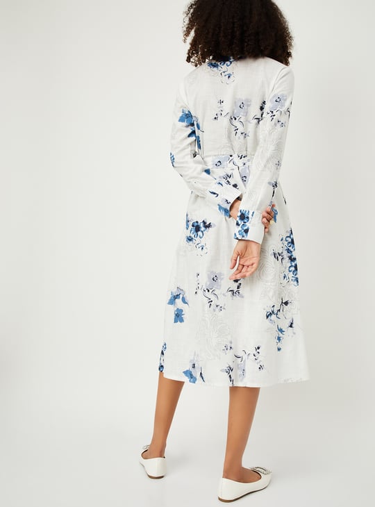 Women Floral Print Shirt Dress