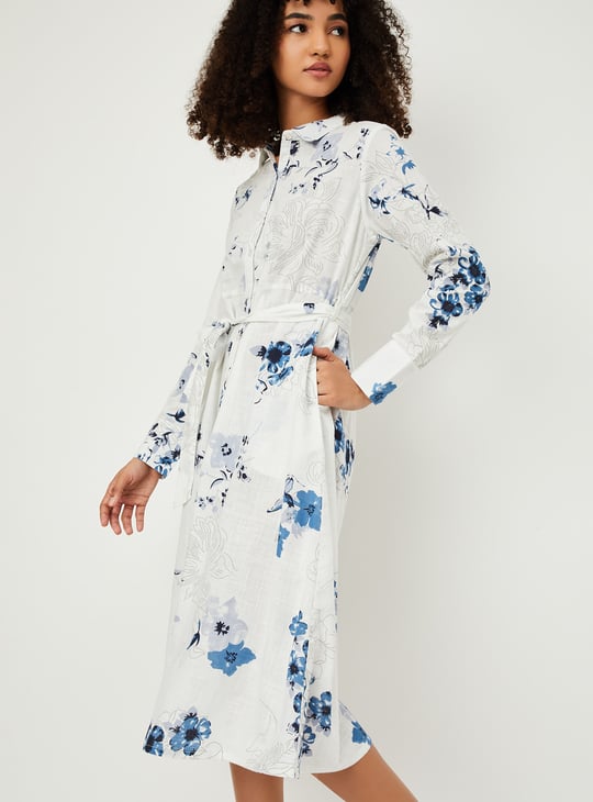 Women Floral Print Shirt Dress