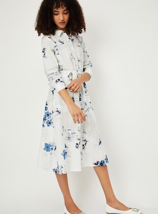 Women Floral Print Shirt Dress