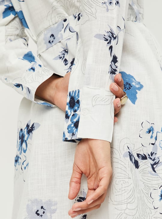 Women Floral Print Shirt Dress