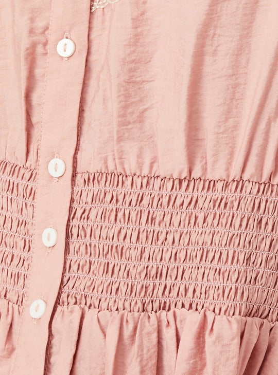 Women Solid Smocked Midi Dress