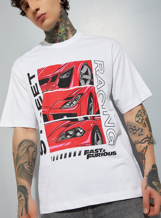 URB_N Men Fast & Furious Print Oversized T-shirt