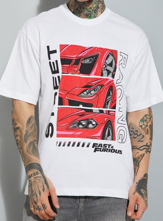URB_N Men Fast & Furious Print Oversized T-shirt