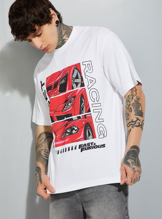 URB_N Men Fast & Furious Print Oversized T-shirt