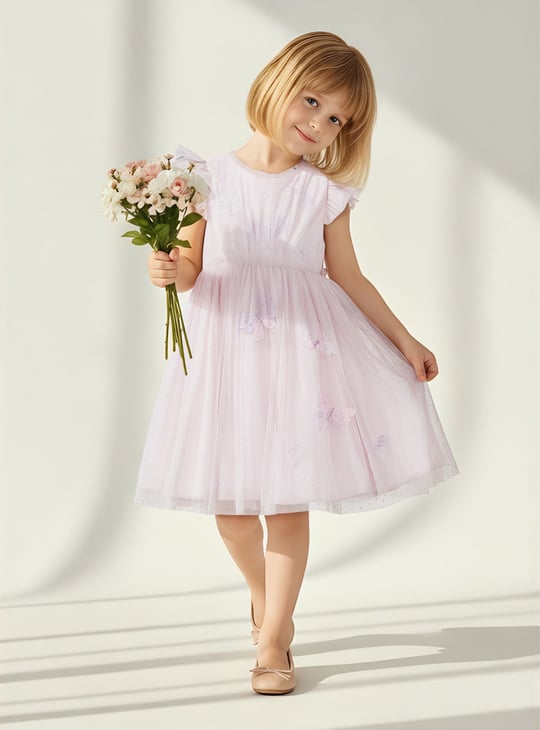 Girls Embellished Applique Tulle Dress
