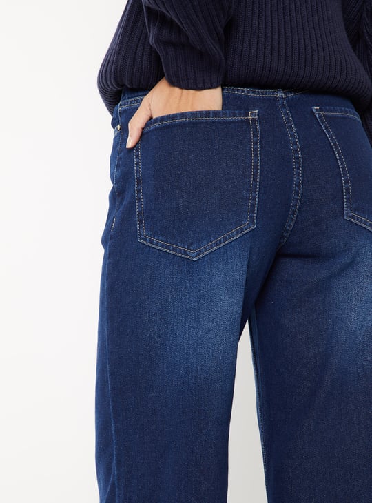 Women Washed High Rise Wide Leg Jeans