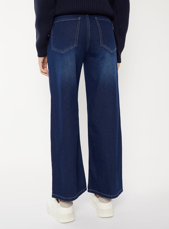 Women Washed High Rise Wide Leg Jeans