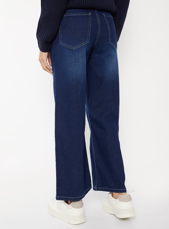 Women Washed High Rise Wide Leg Jeans