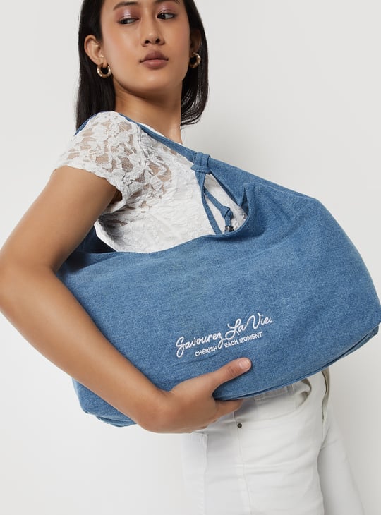 Women Embroidered Denim Shoulder Bag