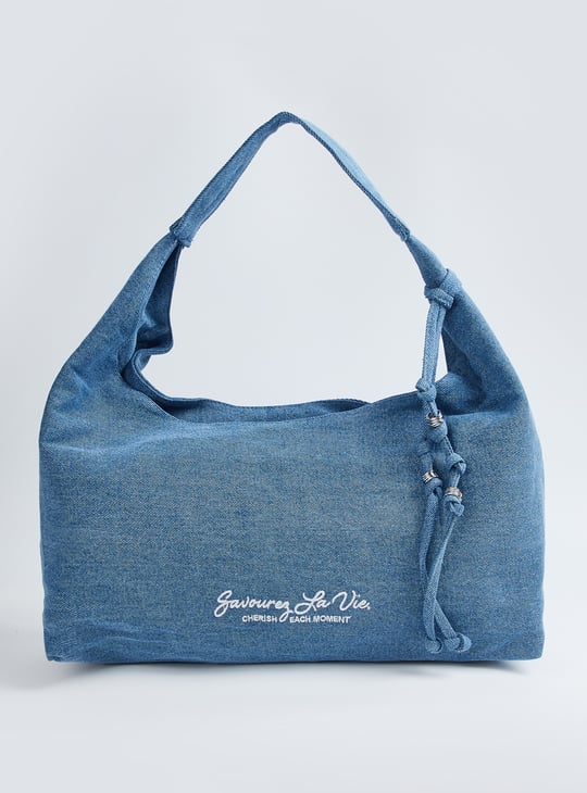 Women Embroidered Denim Shoulder Bag