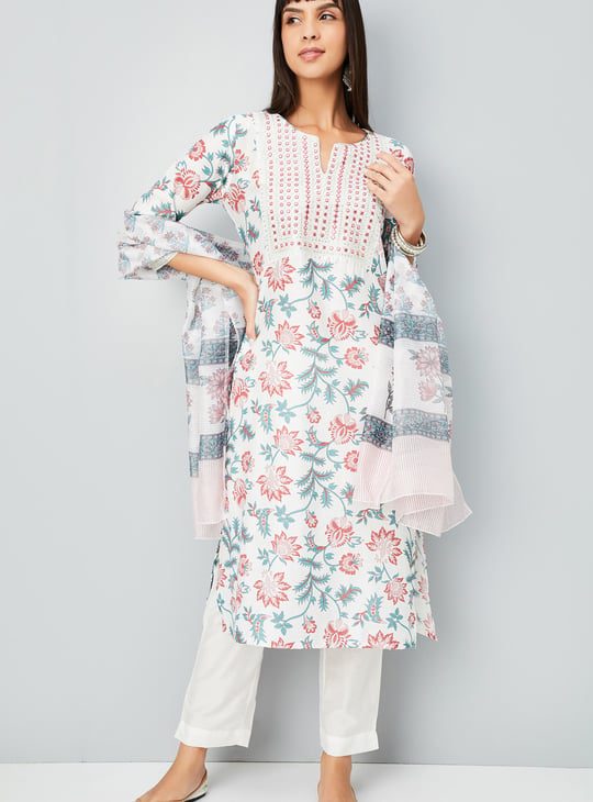Women Floral Print Straight Kurta Set