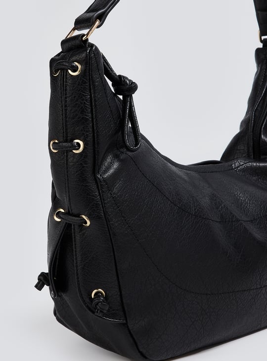 バッグ 2000s Real leather shoulder bag Women Textured Shoulder Bag with Side Ties | Black | PU