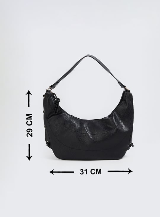 Women Textured Shoulder Bag with Side Ties | Black | PU