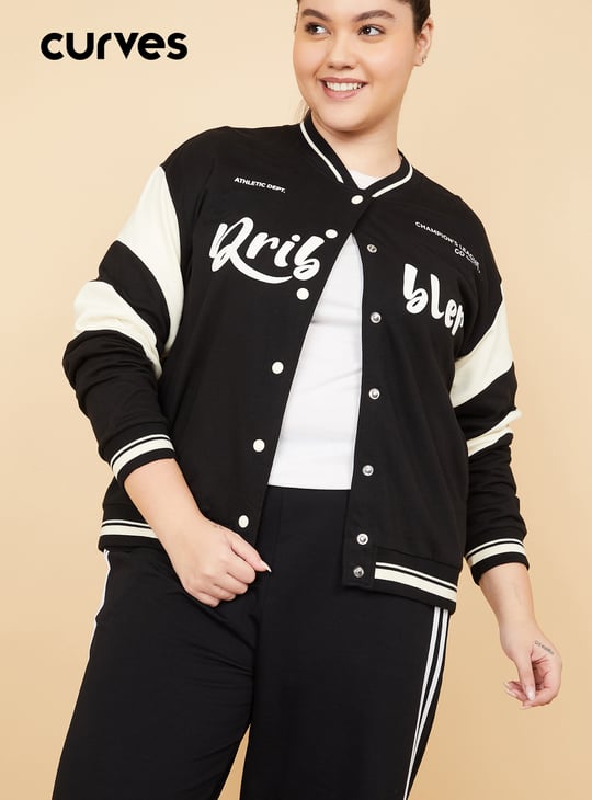 Women Printed Boxy Fit  Varsity Jacket