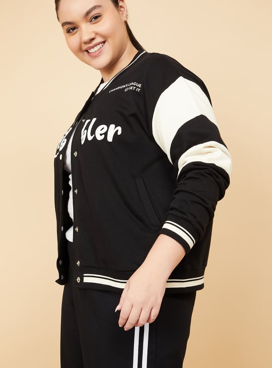 Women Printed Boxy Fit  Varsity Jacket