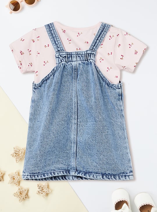 Girls Washed Denim Pinafore Dress with T-shirt
