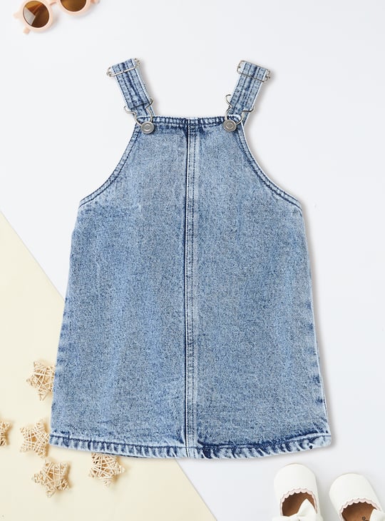 Girls Washed Denim Pinafore Dress with T-shirt