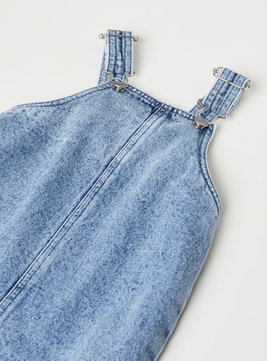 Girls Washed Denim Pinafore Dress with T-shirt