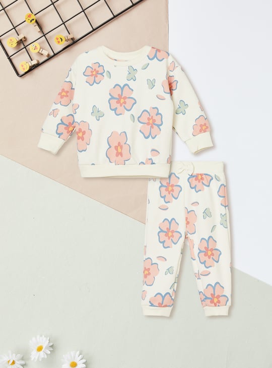 Girls Floral Print Joggers Set