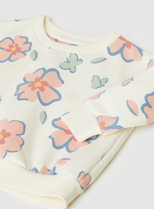 Girls Floral Print Joggers Set