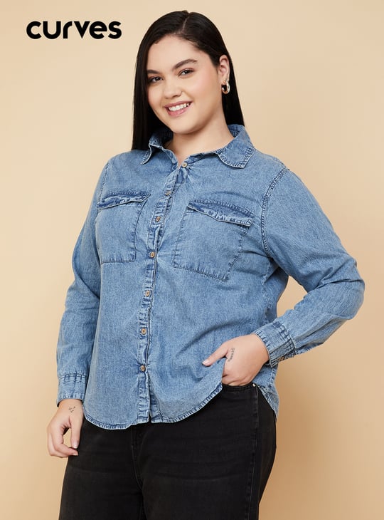 Women Washed Regular Fit Denim Shirt