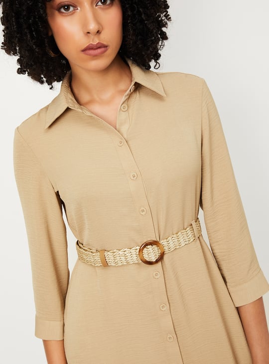 Women Textured Midi Shirt Dress