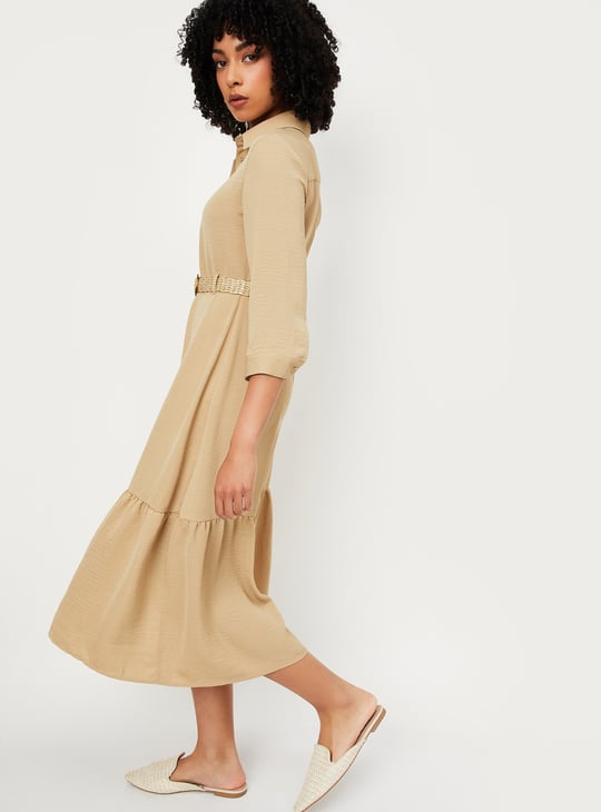 Women Textured Midi Shirt Dress