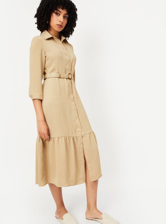 Women Textured Midi Shirt Dress