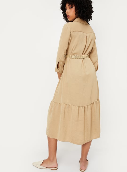 Women Textured Midi Shirt Dress