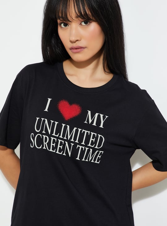 URB_N Women Printed Relaxed Fit T-shirt Black Printed