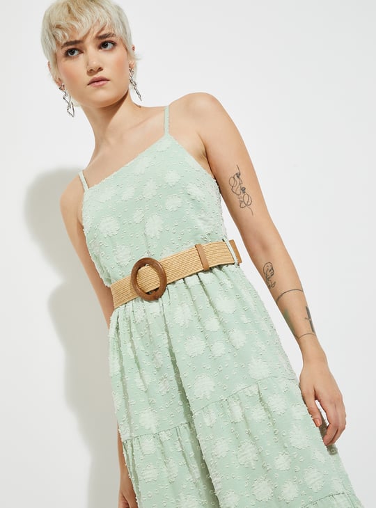 ALAYA F x URB_N Women Textured Tiered Maxi Dress with Belt