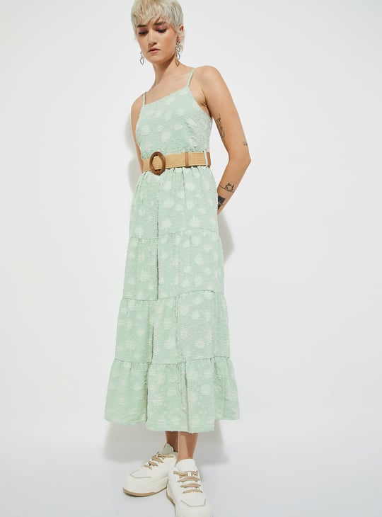 ALAYA F x URB_N Women Textured Tiered Maxi Dress with Belt