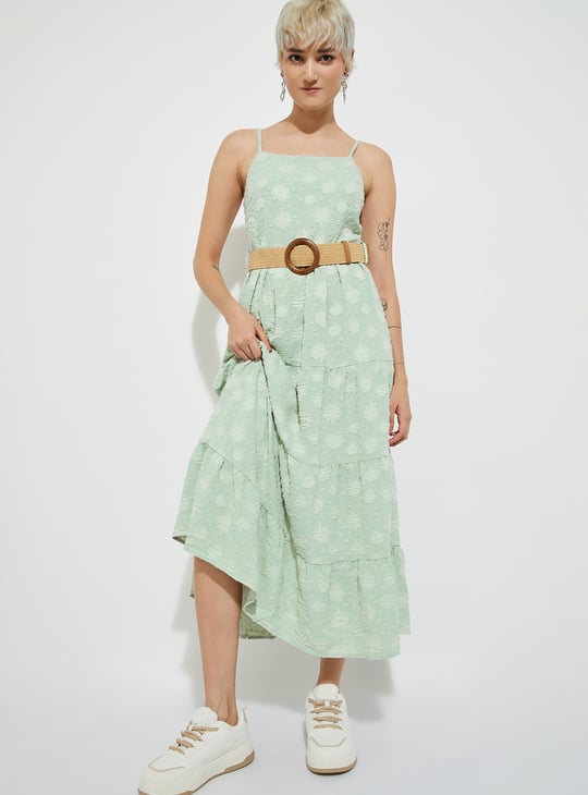 ALAYA F x URB_N Women Textured Tiered Maxi Dress with Belt