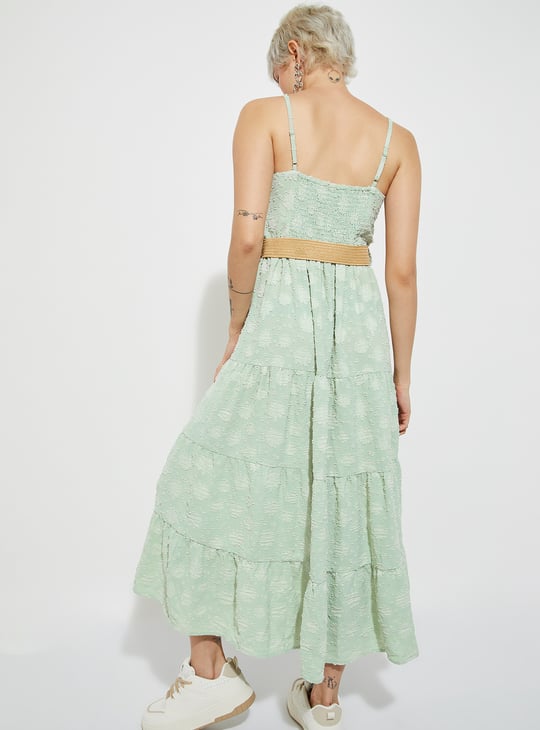 ALAYA F x URB_N Women Textured Tiered Maxi Dress with Belt