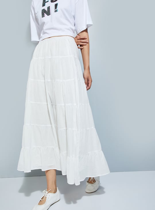 ALAYA F x URB_N Women Solid Tiered Long Skirt