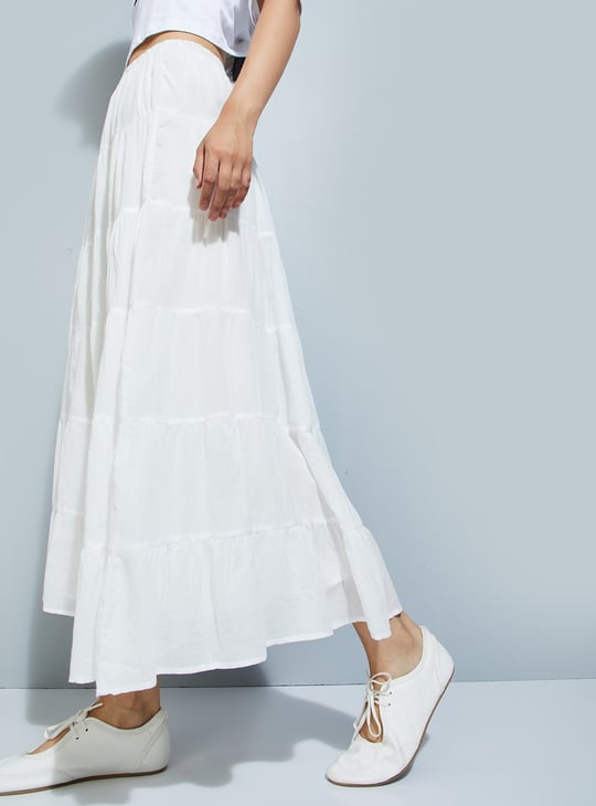 ALAYA F x URB_N Women Solid Tiered Long Skirt